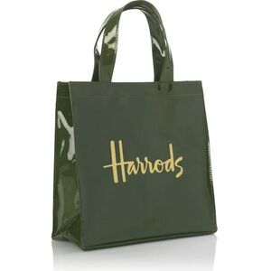 NWT Harrods Premium Green Vinyl Small Logo Shopper Bag